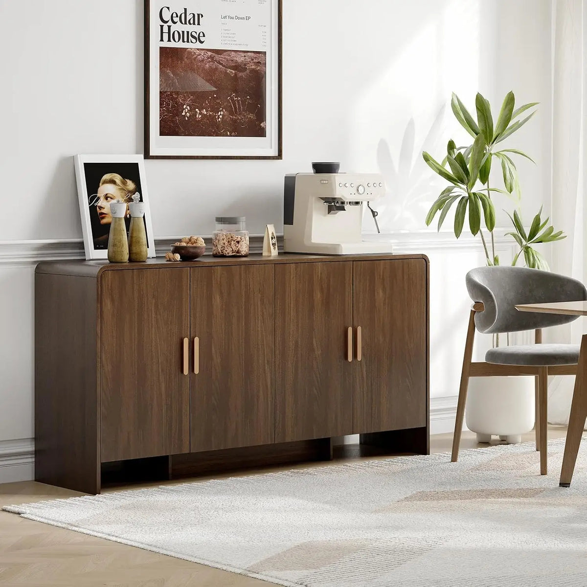 ONBRILL Mid Century Sideboard Cabinet With Adjustable Shelves And Storage