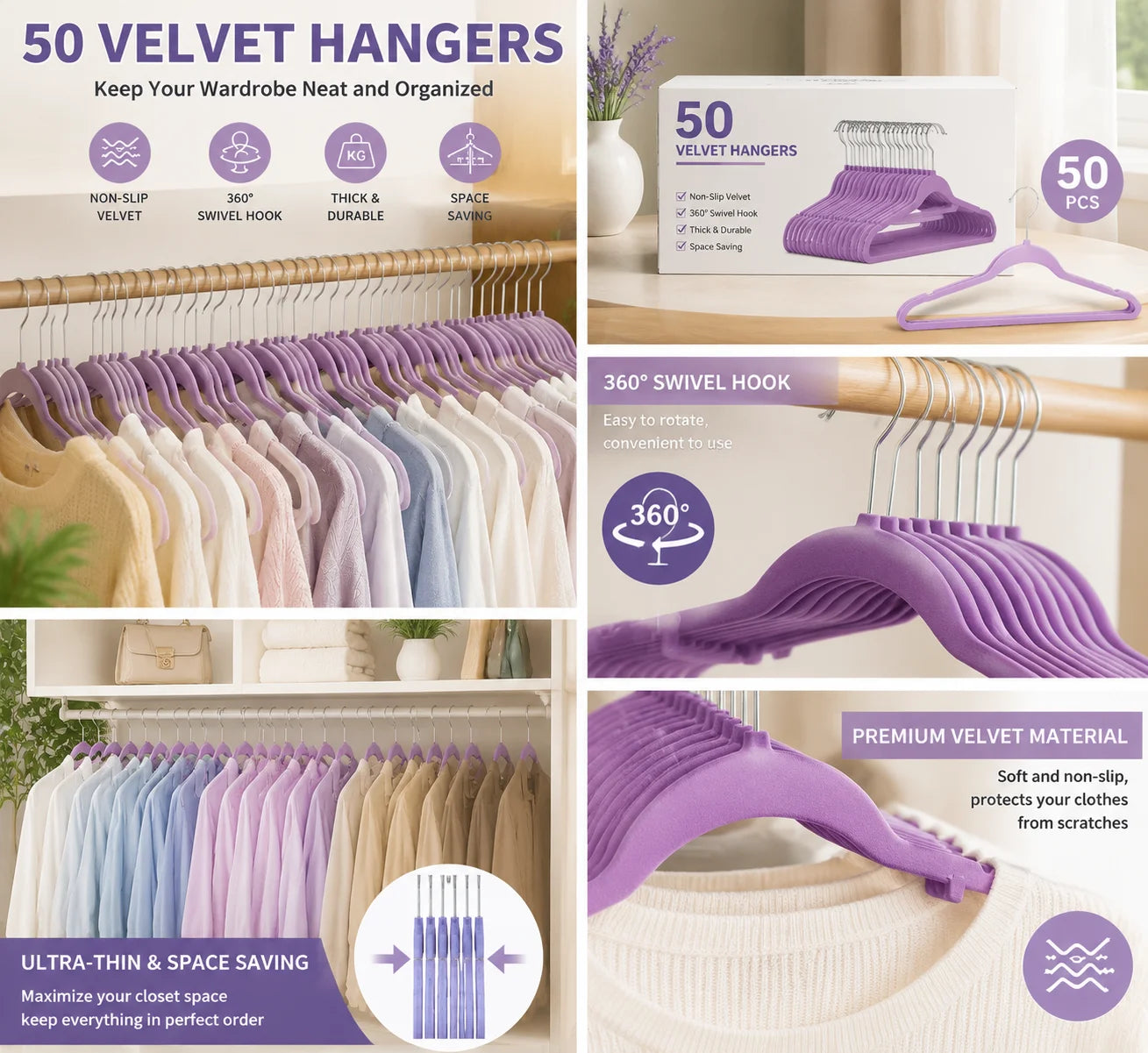 Professional Flocking Non Slip Hangers For Space Saving Closet Organization