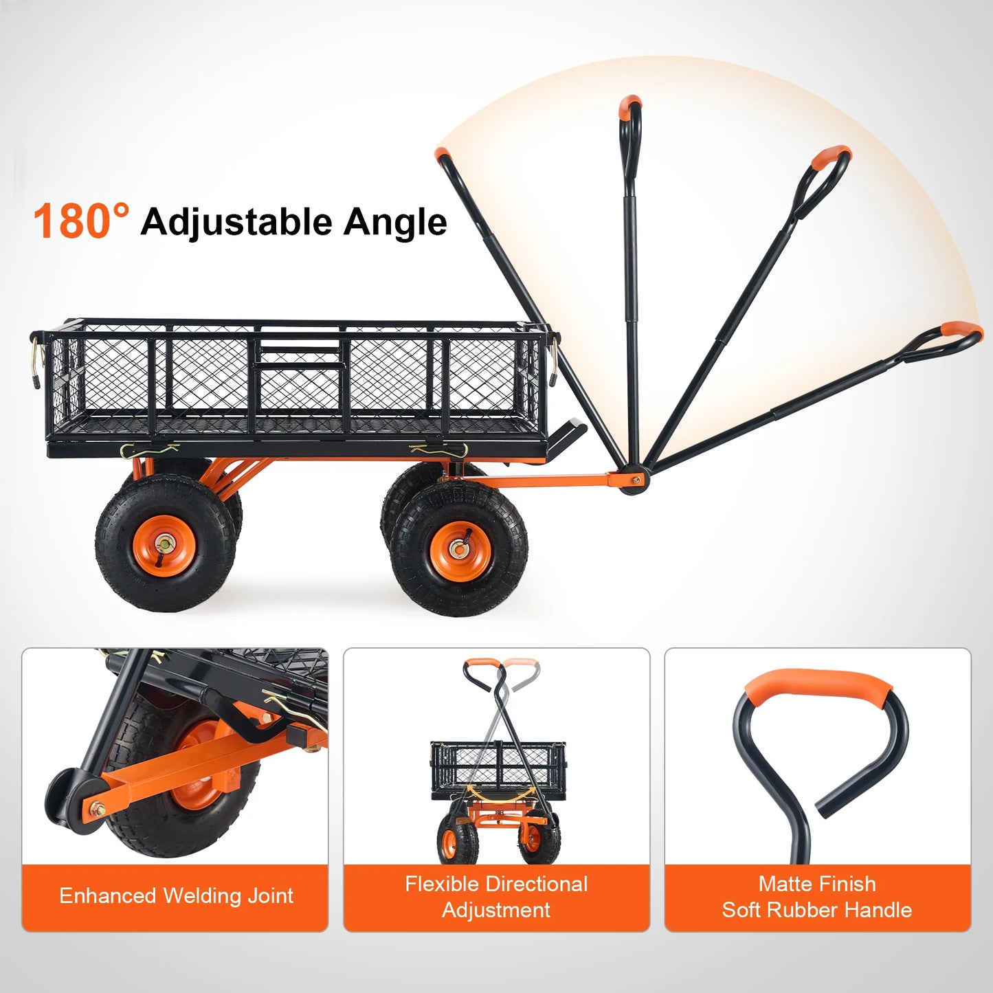 SucceBuy Heavy Duty Metal Garden Cart Versatile Utility Wagon