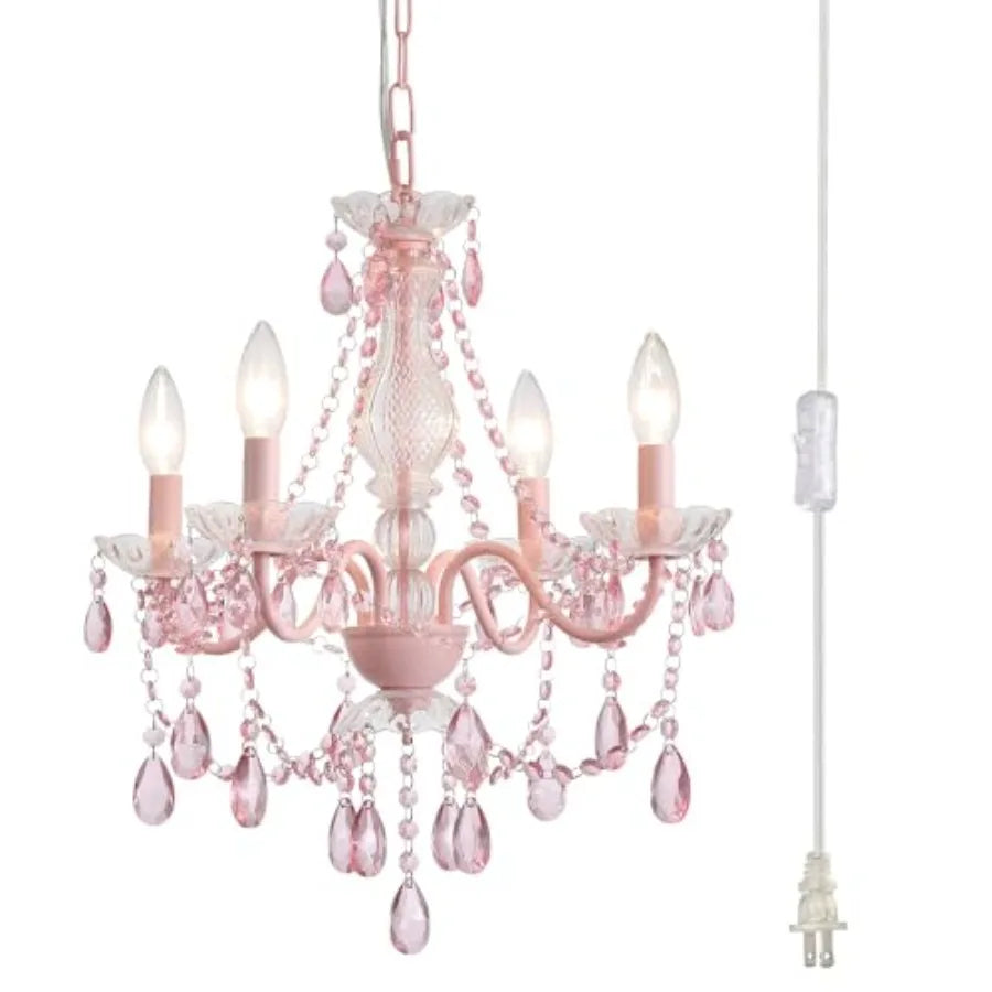 Four Light Plug In Crystal Glass Hanging Pendant Chandelier