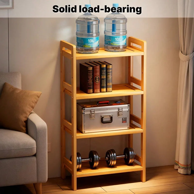 Four Tier Bamboo Organizer Rack With Space Saving Layered Design