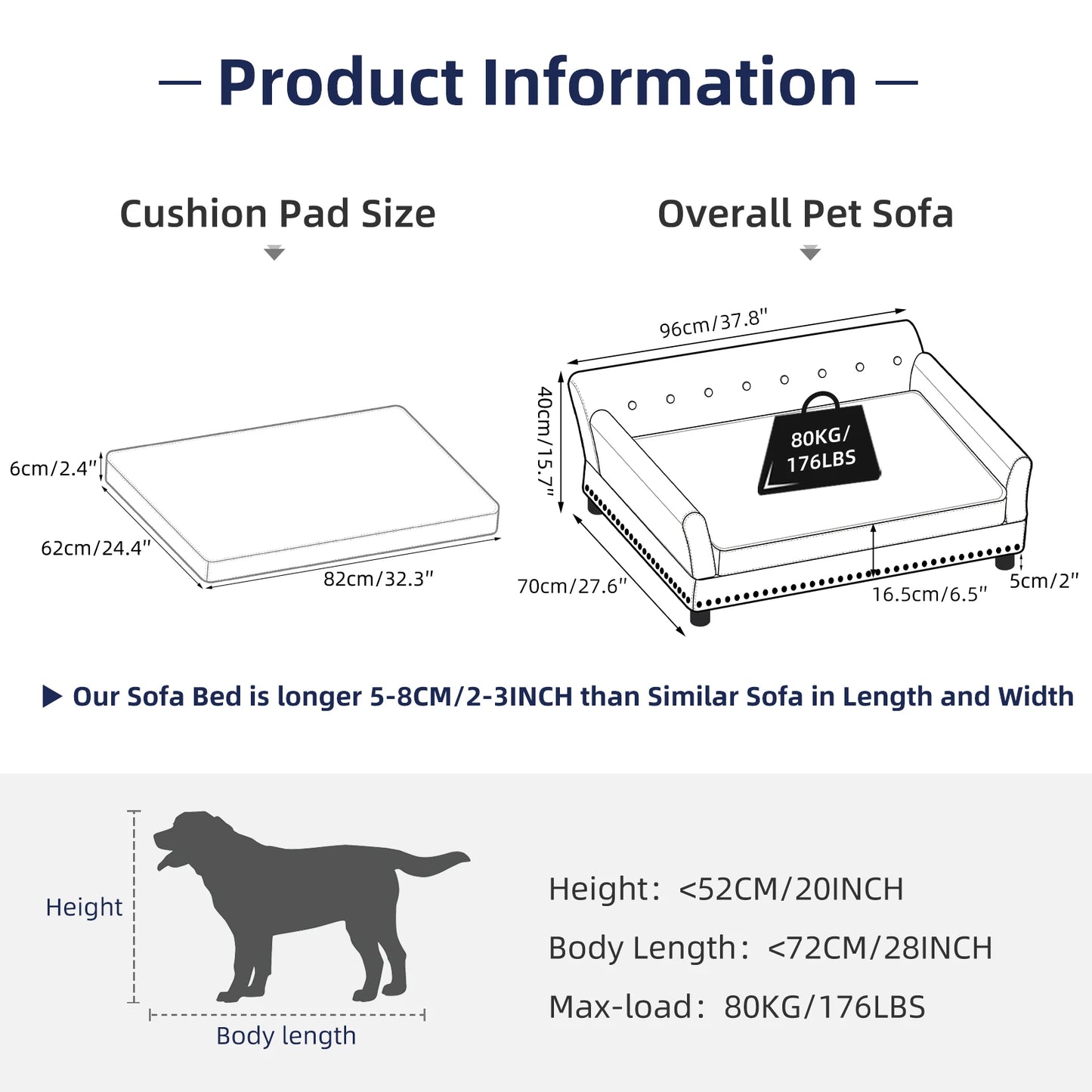 Bingopaw Elevated Dog Sofa Bed With Breathable Velvet Cushion