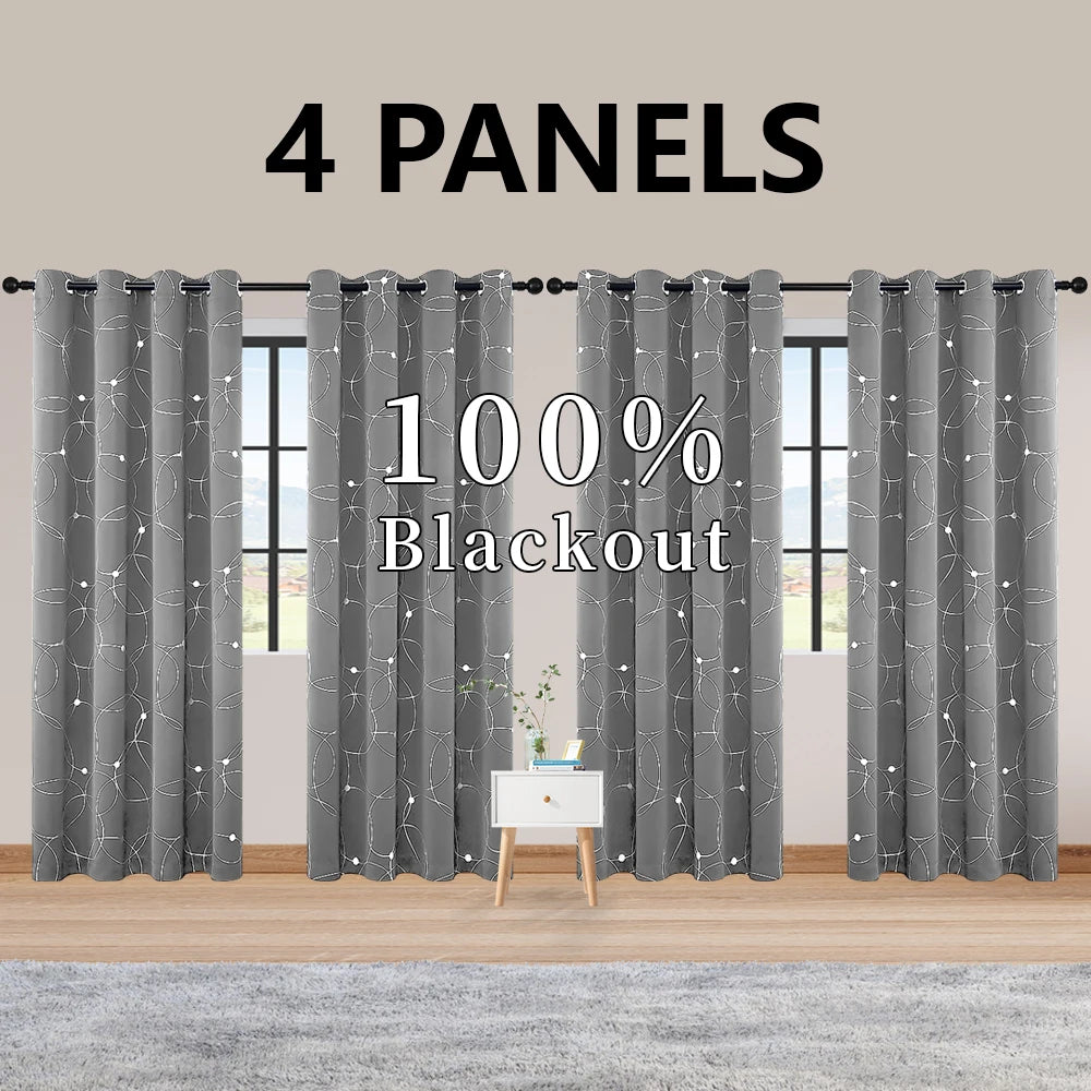 Premium Thermal Blackout Curtains With Grommets And Decorative Foil Print