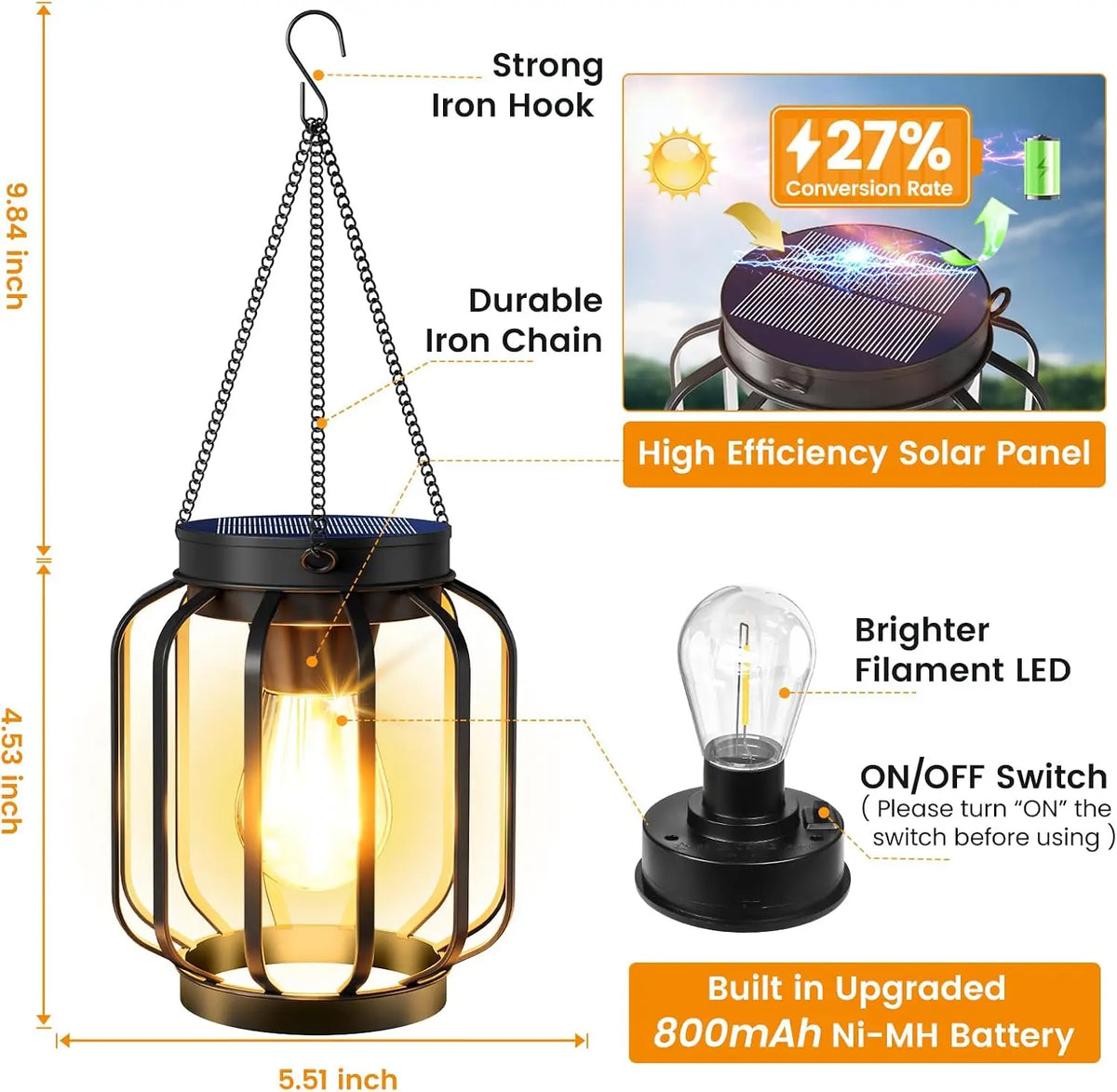 Waterproof Four Pack Outdoor Solar Lanterns With Auto Switch Hooks