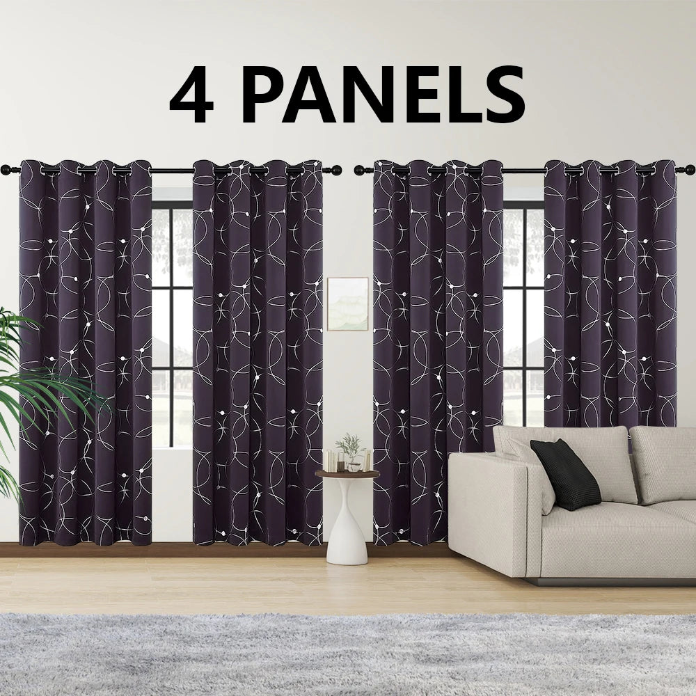 Premium Thermal Blackout Curtains With Grommets And Decorative Foil Print