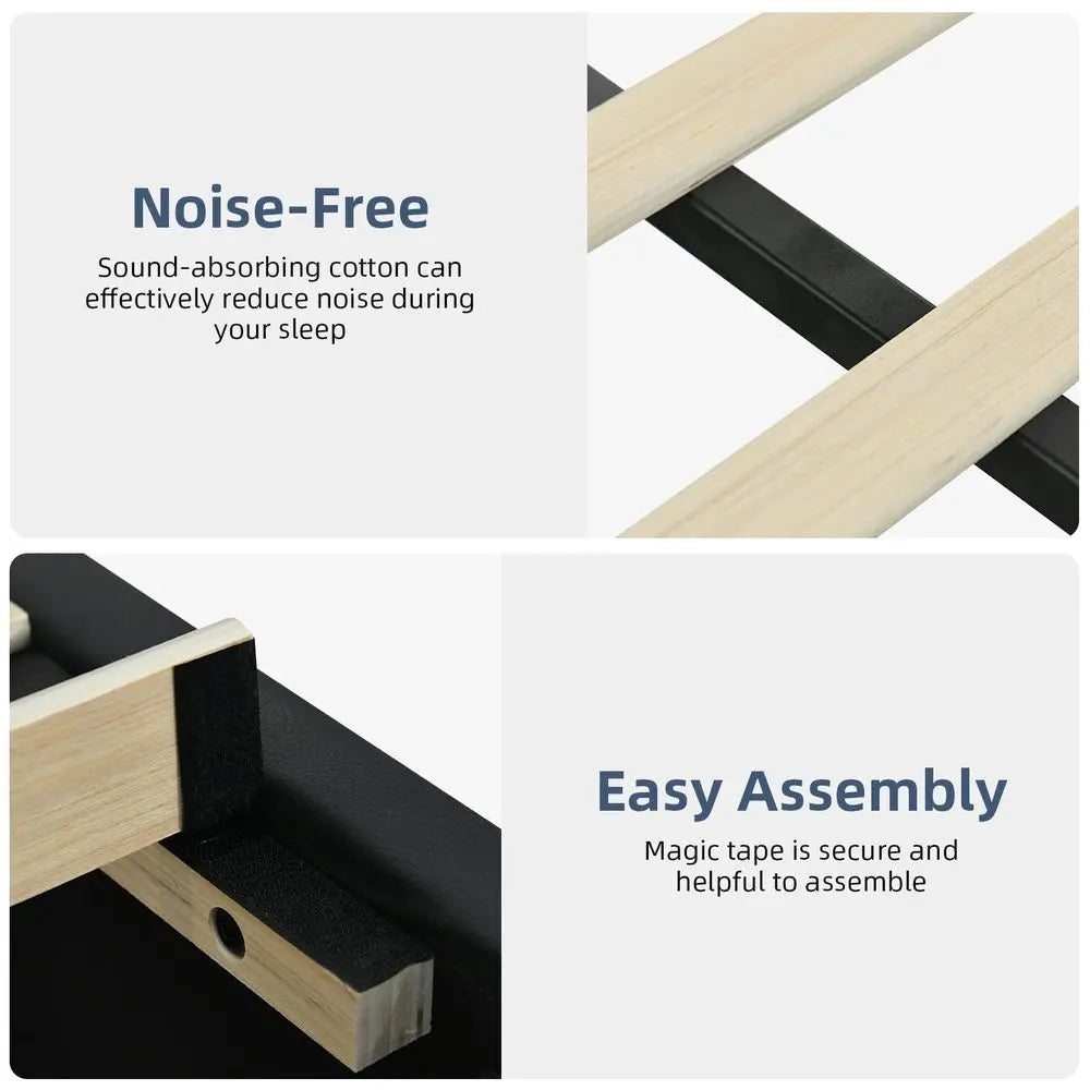 Modern Upholstered Platform Bed Frame With Headboard And LED Lights