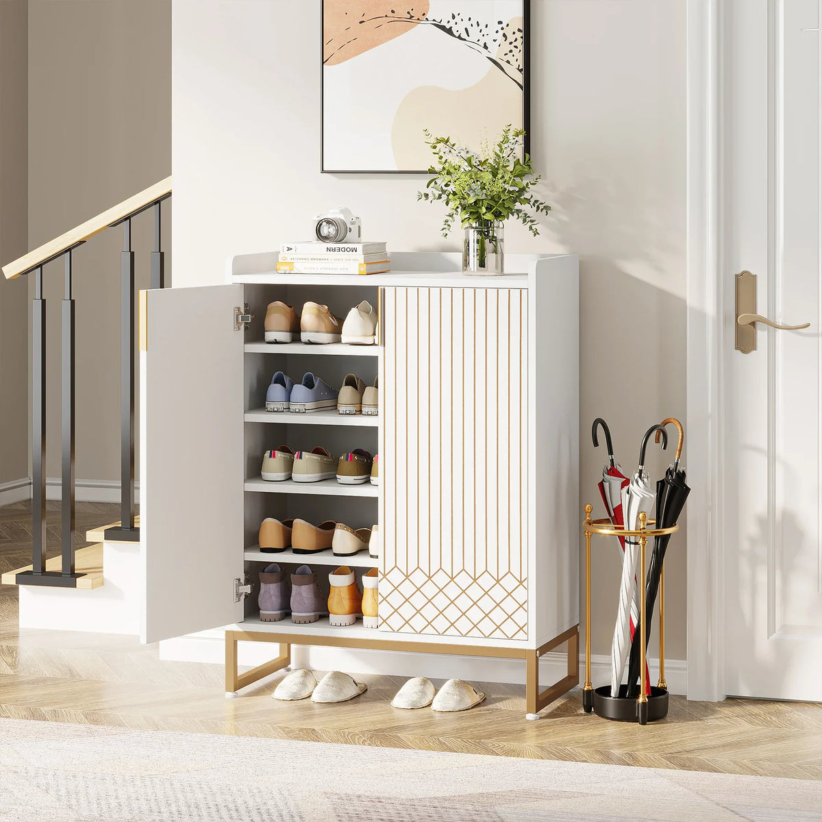 Tribesigns Modern Shoe Cabinet With Doors And Five Tier Storage