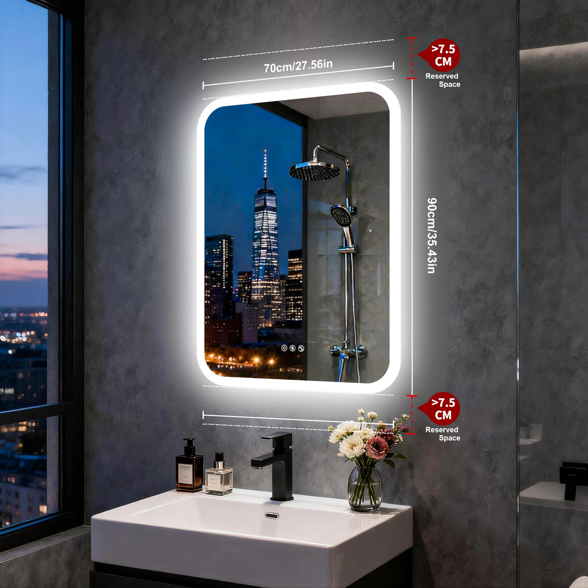 Smart LED Bathroom Mirror With Bluetooth Speakers And Dimmable Lighting