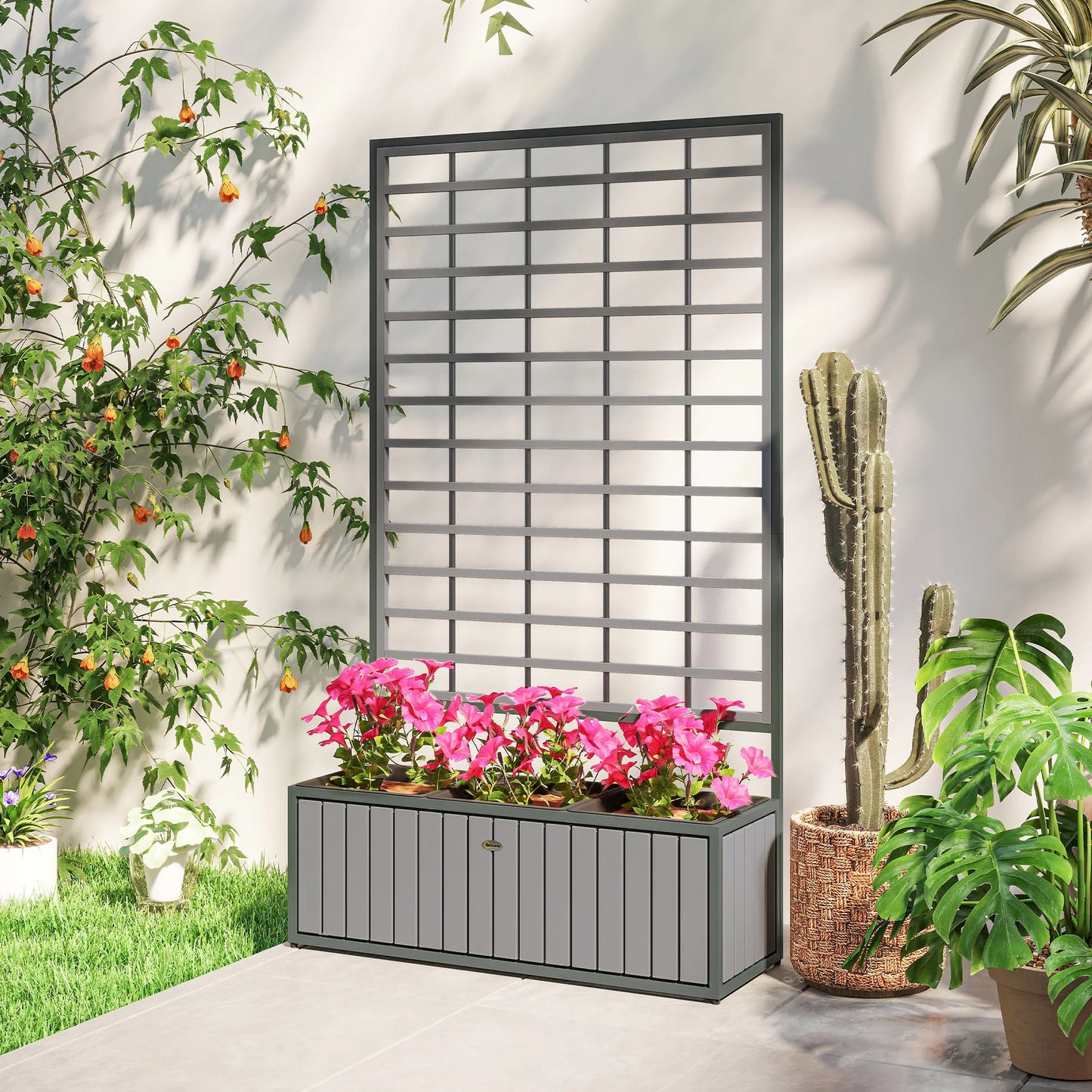 Outsunny Wooden Raised Garden Bed With Trellis And Removable Pots
