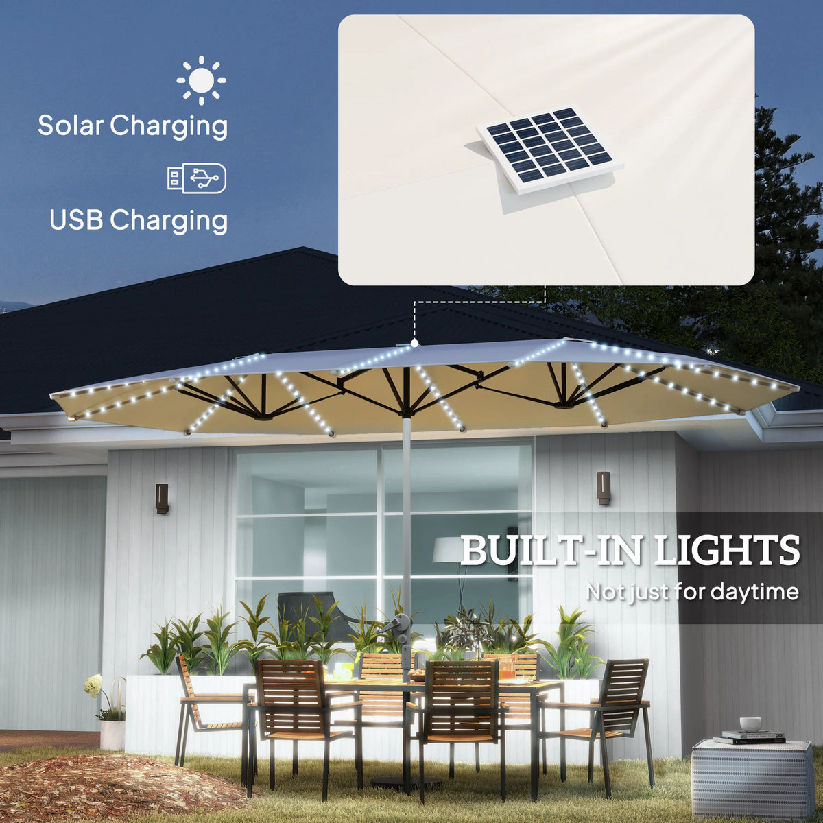 Outsunny Solar Patio Umbrella With Integrated Lighting And UPF50 Canopy