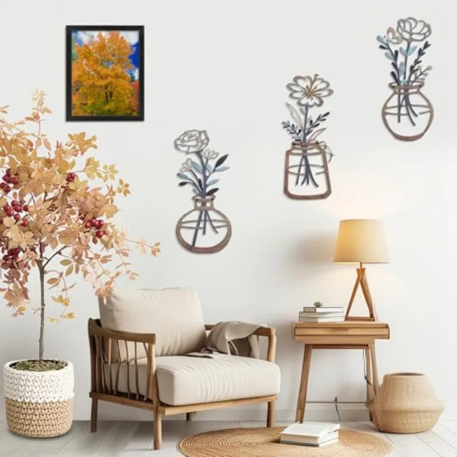 3 Piece Floral Vase Wall Art And Picture Frame Set