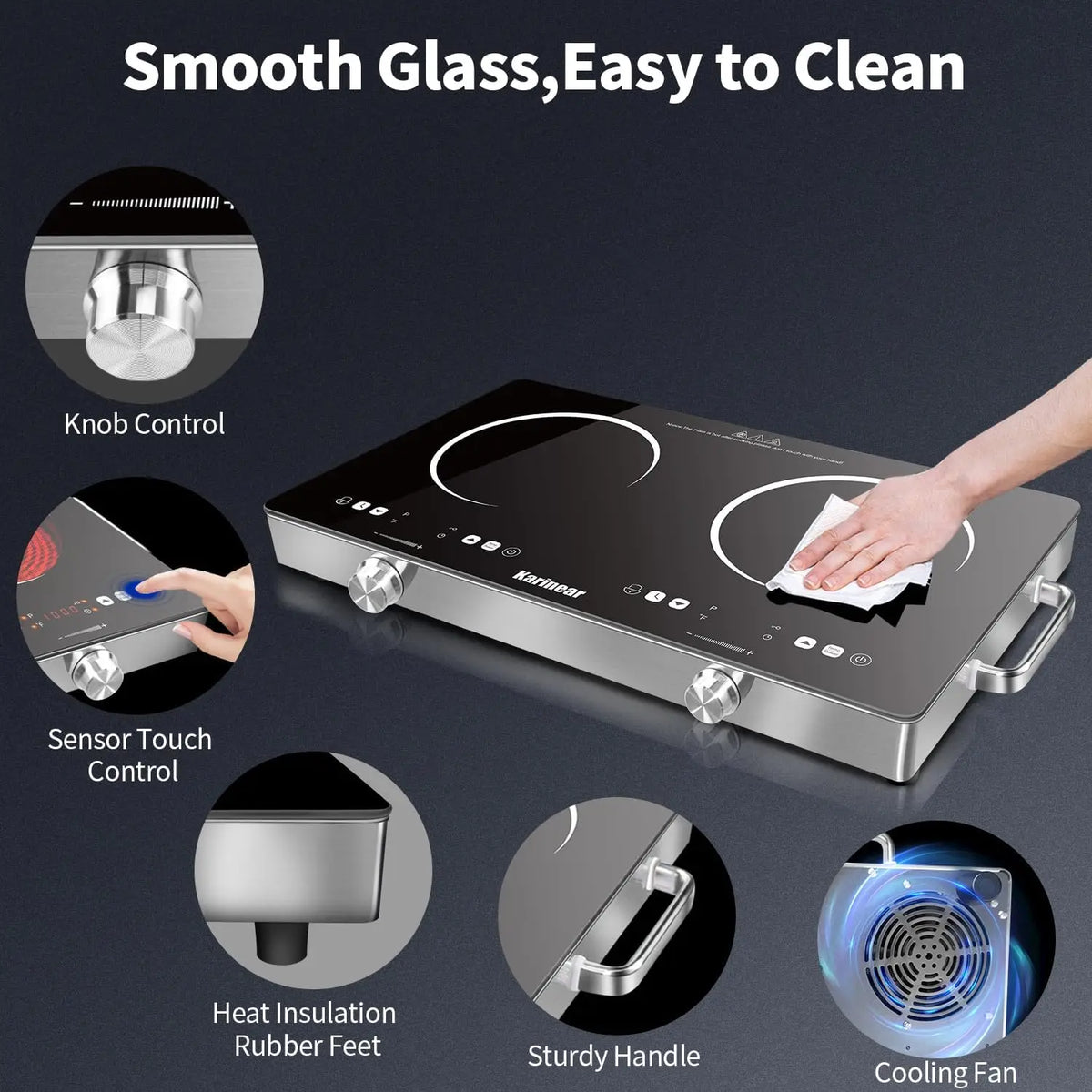 Karinear Dual Zone Electric Ceramic Hob With Safety Lock