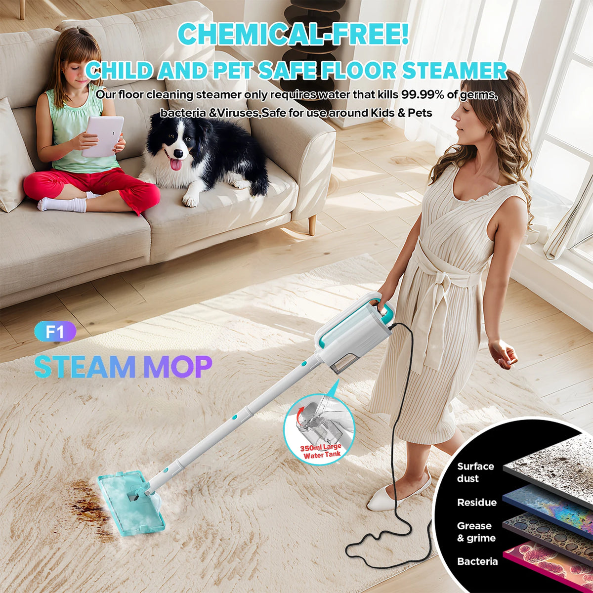 Yisora F1 Steam Mop 1200W Detachable Cleaner For Household
