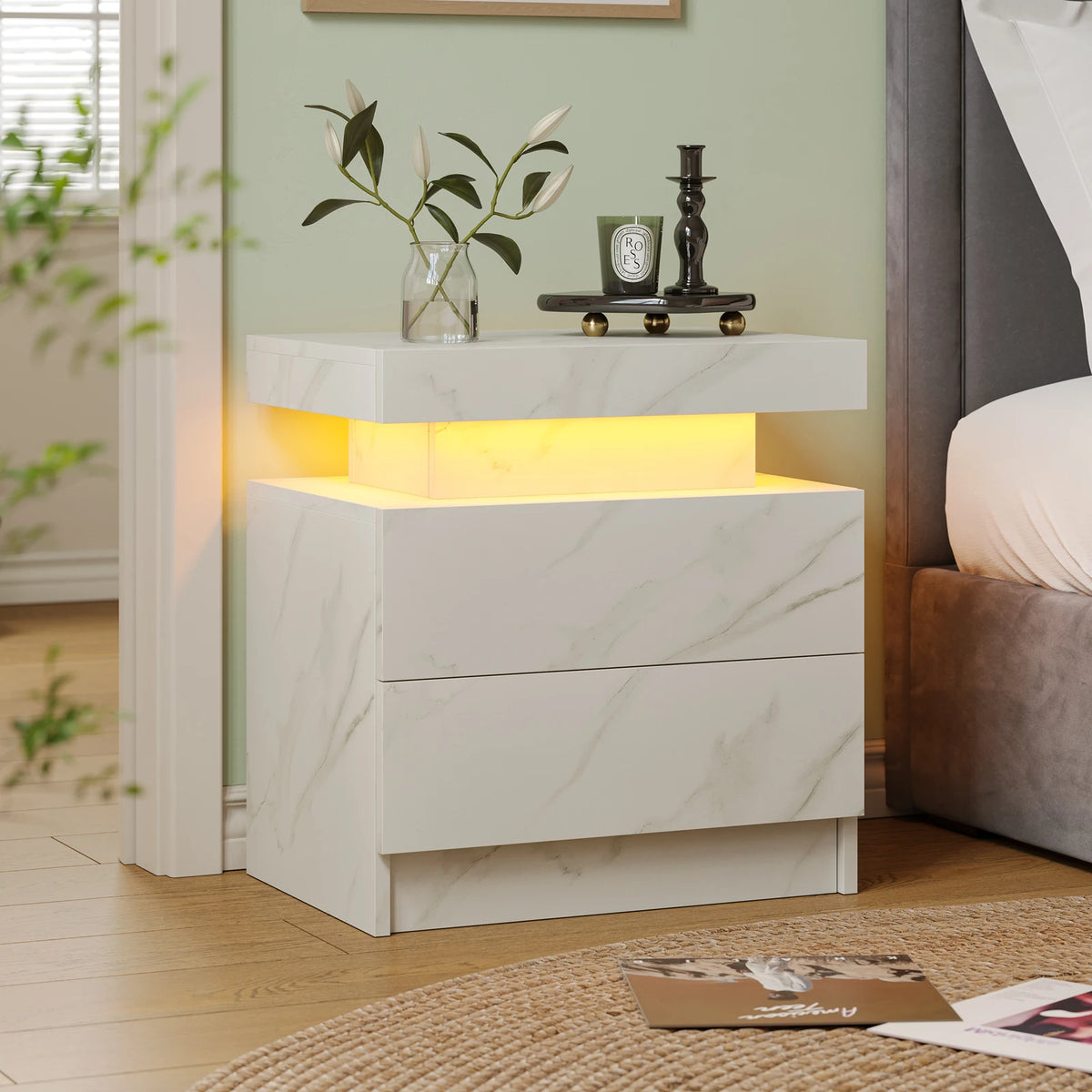 Cubehom Wooden Nightstand With Two Drawers And RGB Lighting Design