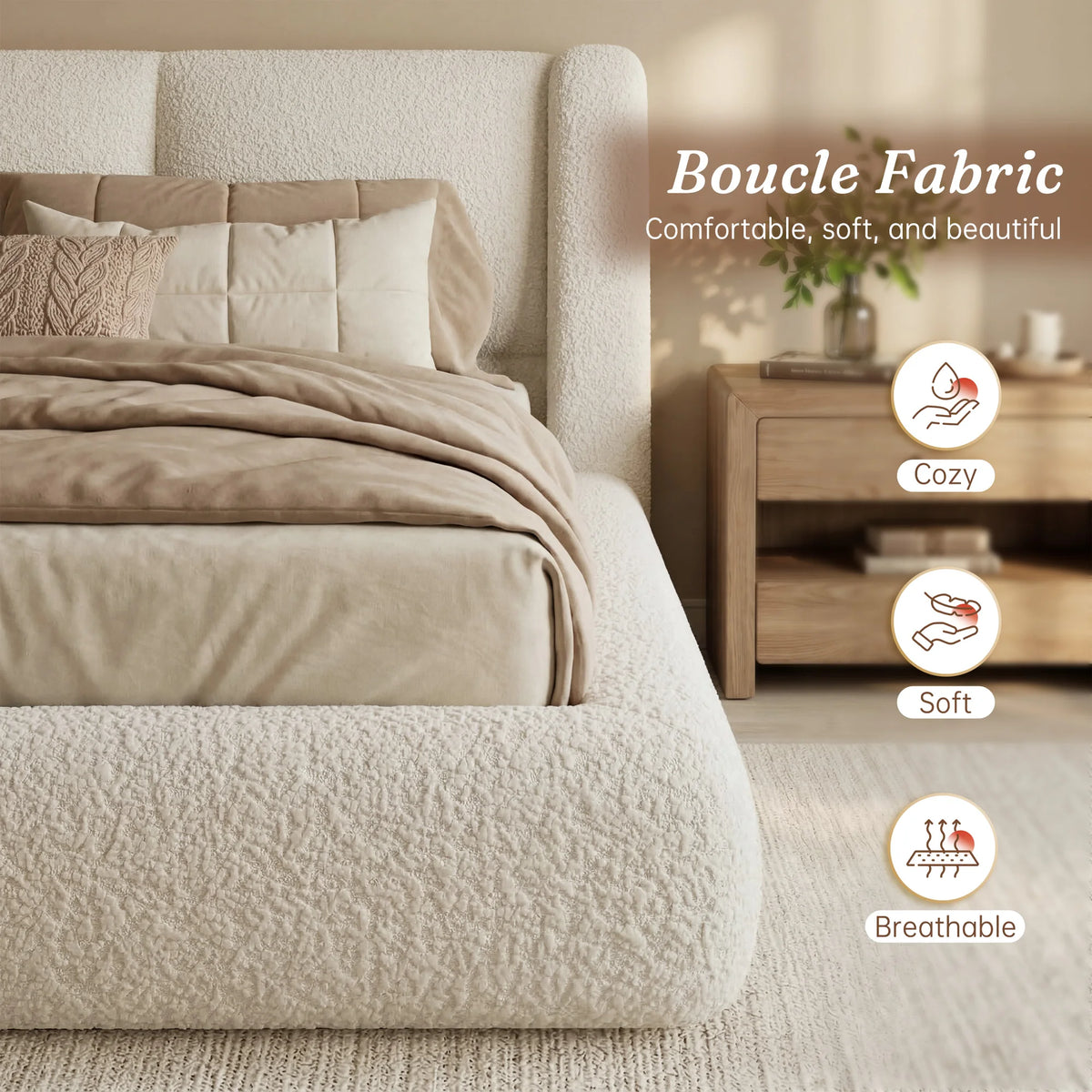 EnHomee Upholstered Cloud Bed Frame With Thick Padded Headboard