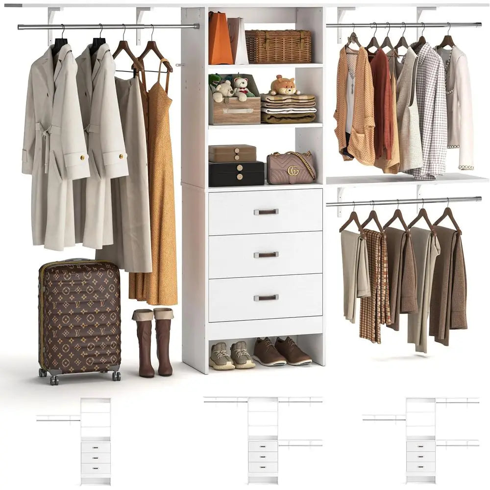 Adjustable Wood Closet Organizer With Three Wall Mount Hanging Rods