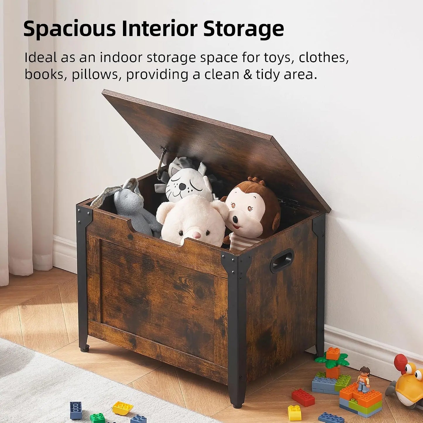 Garvee Wooden Storage Trunk With Metal Frame And Lift Top