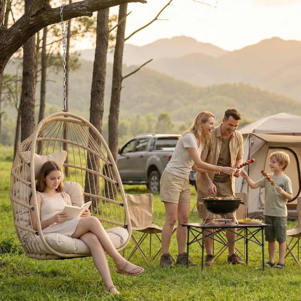 Outdoor Wicker Swing Egg Chair With Comfortable Seat Cushion