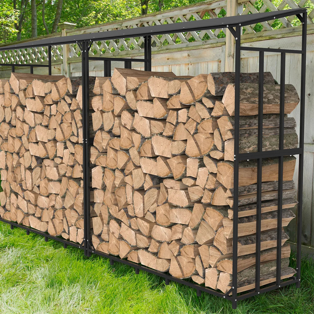 Metal Log Store With Waterproof Roof For Outdoor Garden Firewood