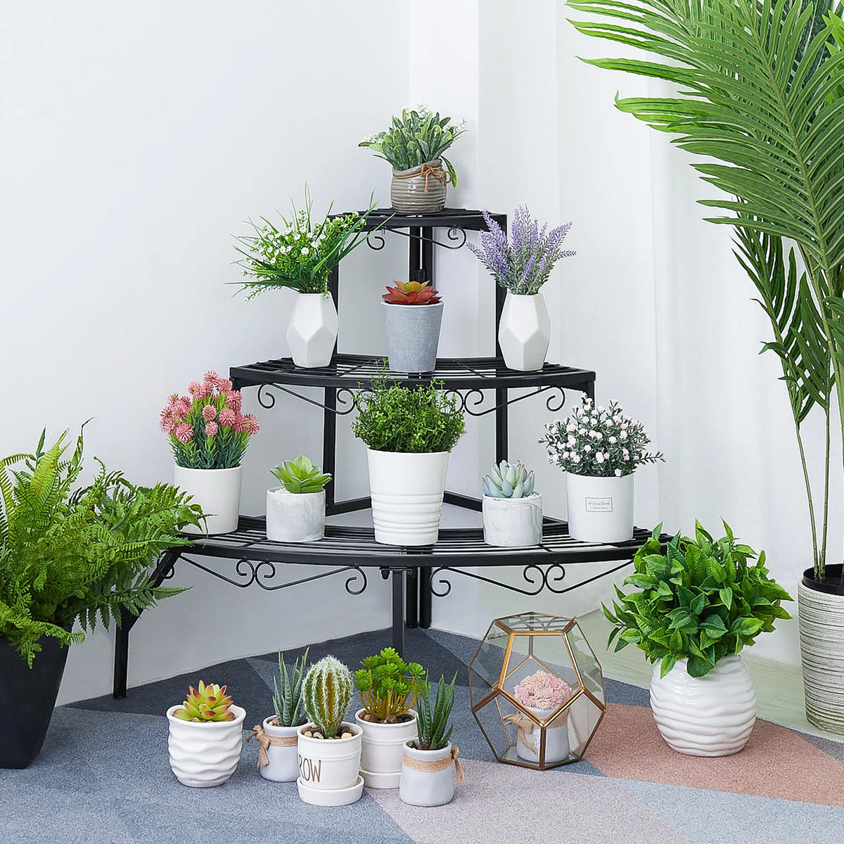 Wisfor 3 Tier Corner Metal Plant Shelf Stand Organizer