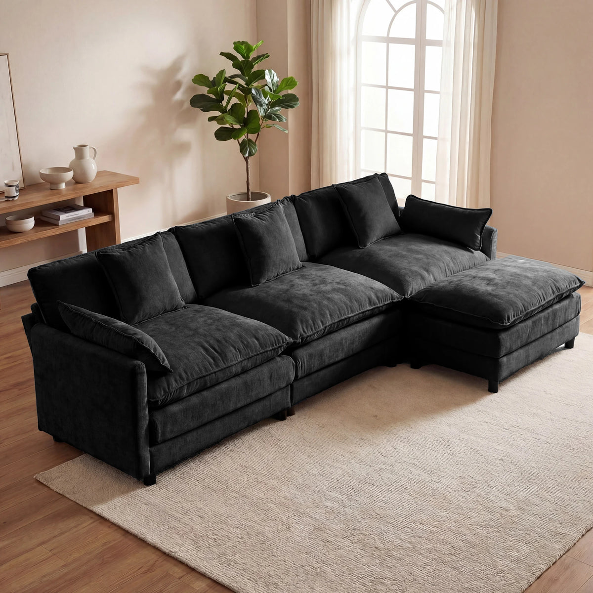 Redlife Modern L Shaped Sectional Sofa With Ottoman And Cushions
