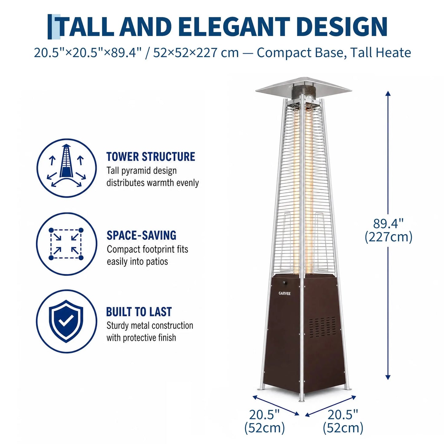 HiMiss Pyramid Propane Patio Heater With Glass Flame Tube
