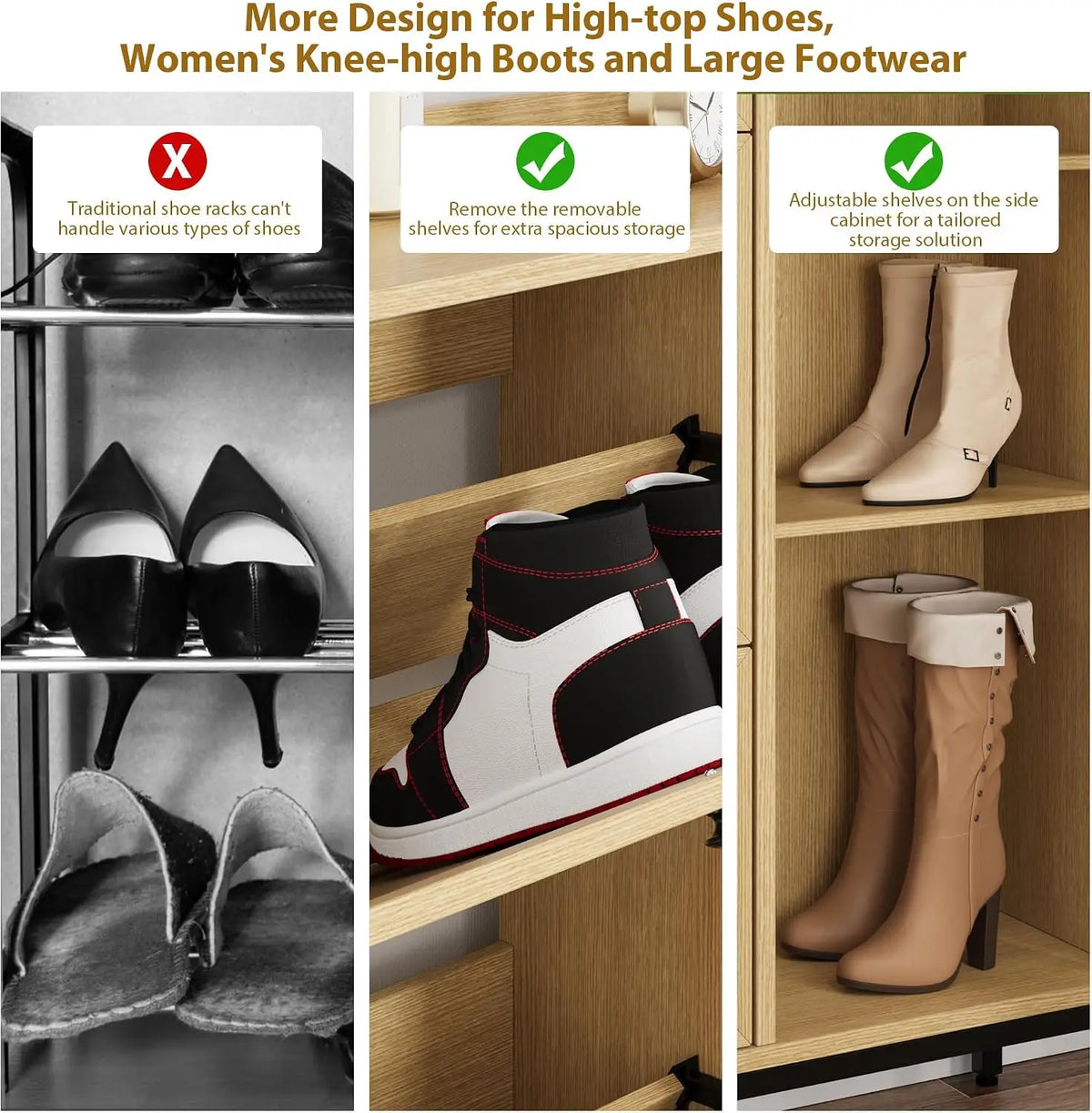 Garvee Wooden Shoe Cabinet With Flip Drawers And Rattan Doors