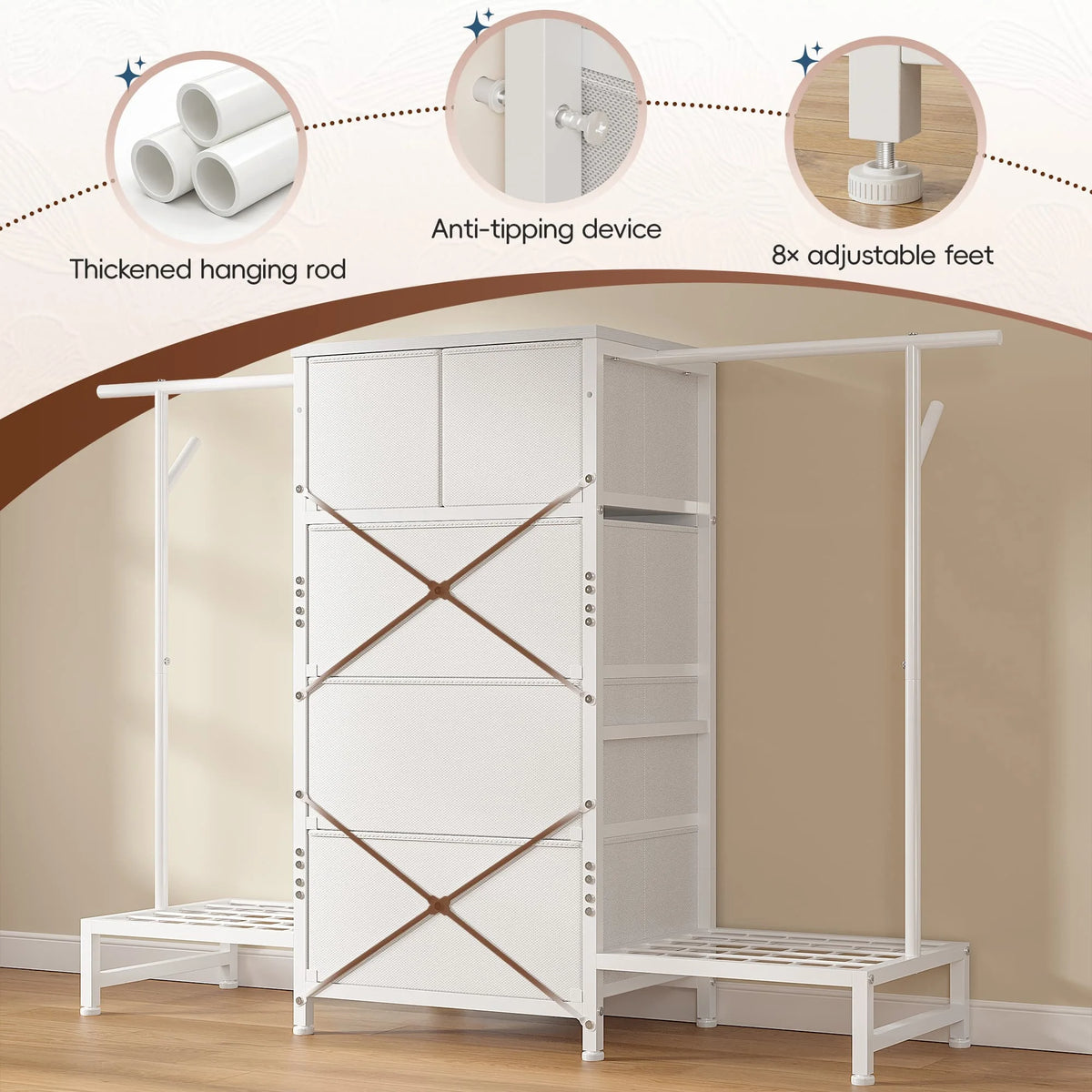 EnHomee Three In One Dresser Hanging Rack With Shoe Storage