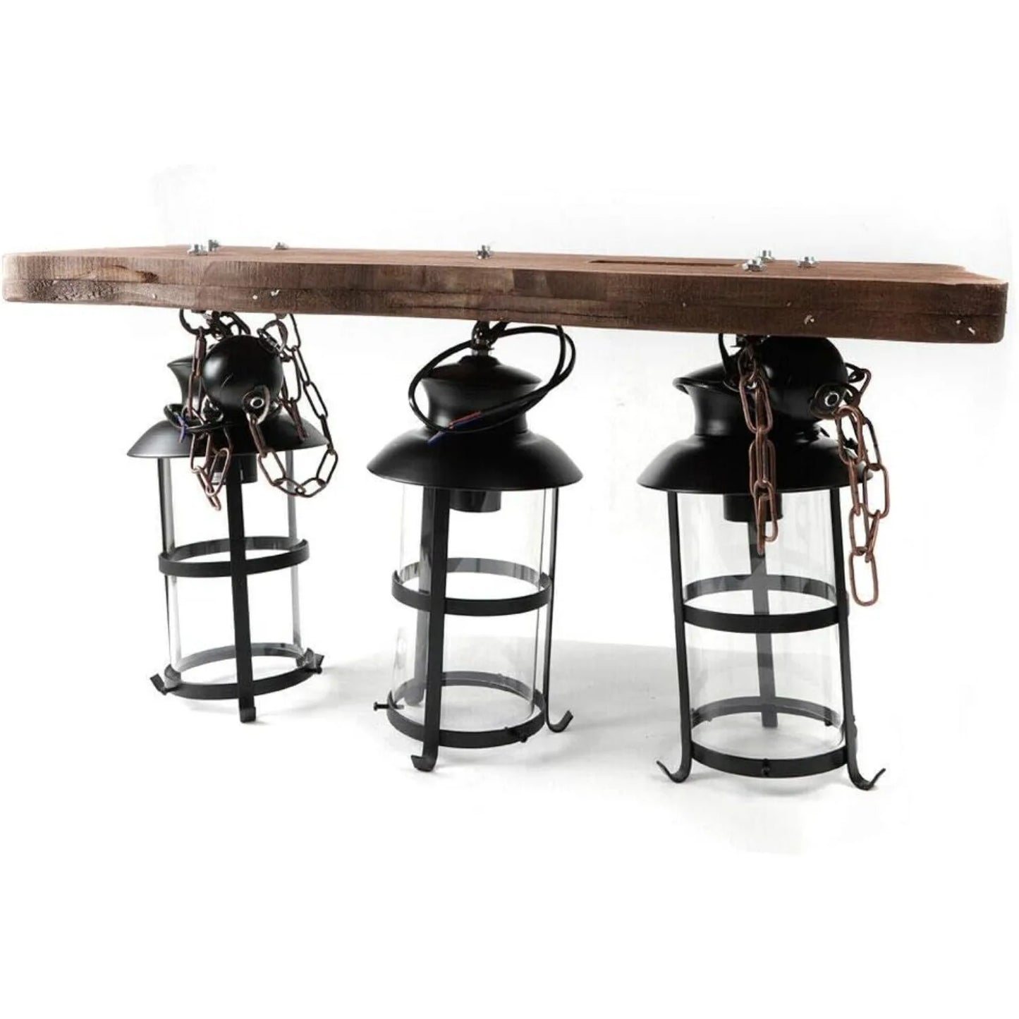 Three Light Wood And Glass Industrial Pendant Ceiling Lamp