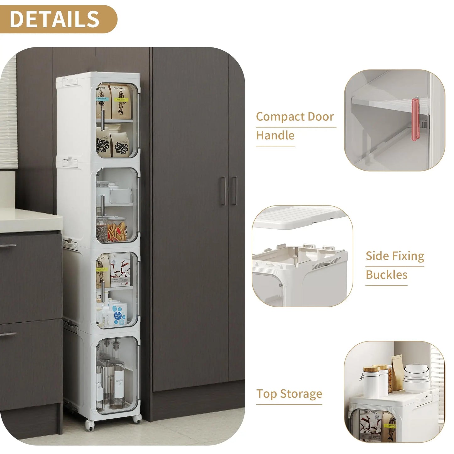 Slim Four Tier Rolling Storage Cabinet With Adjustable Shelves