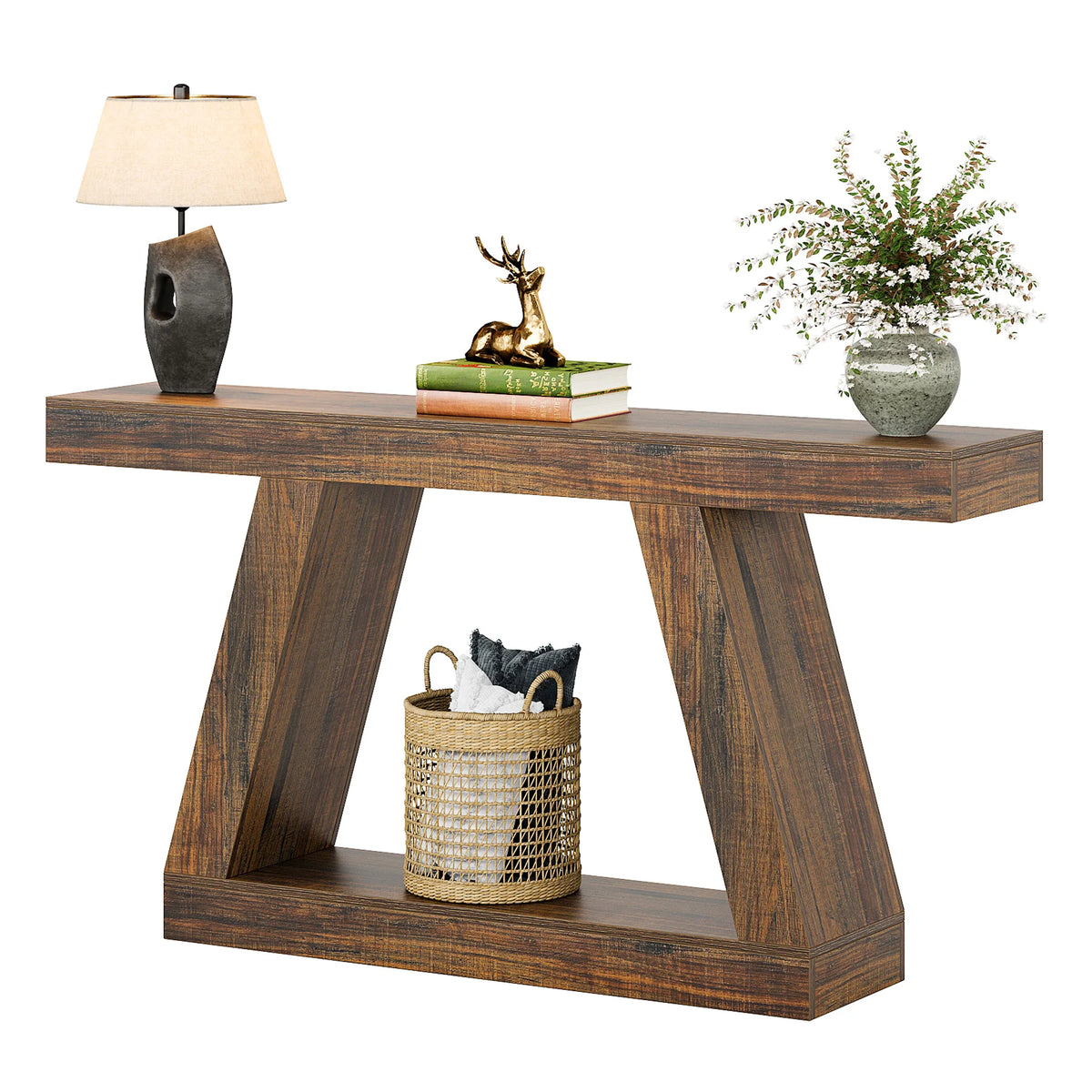 Tribesigns Rustic Industrial Console Table With Storage for Entryway and Living Room