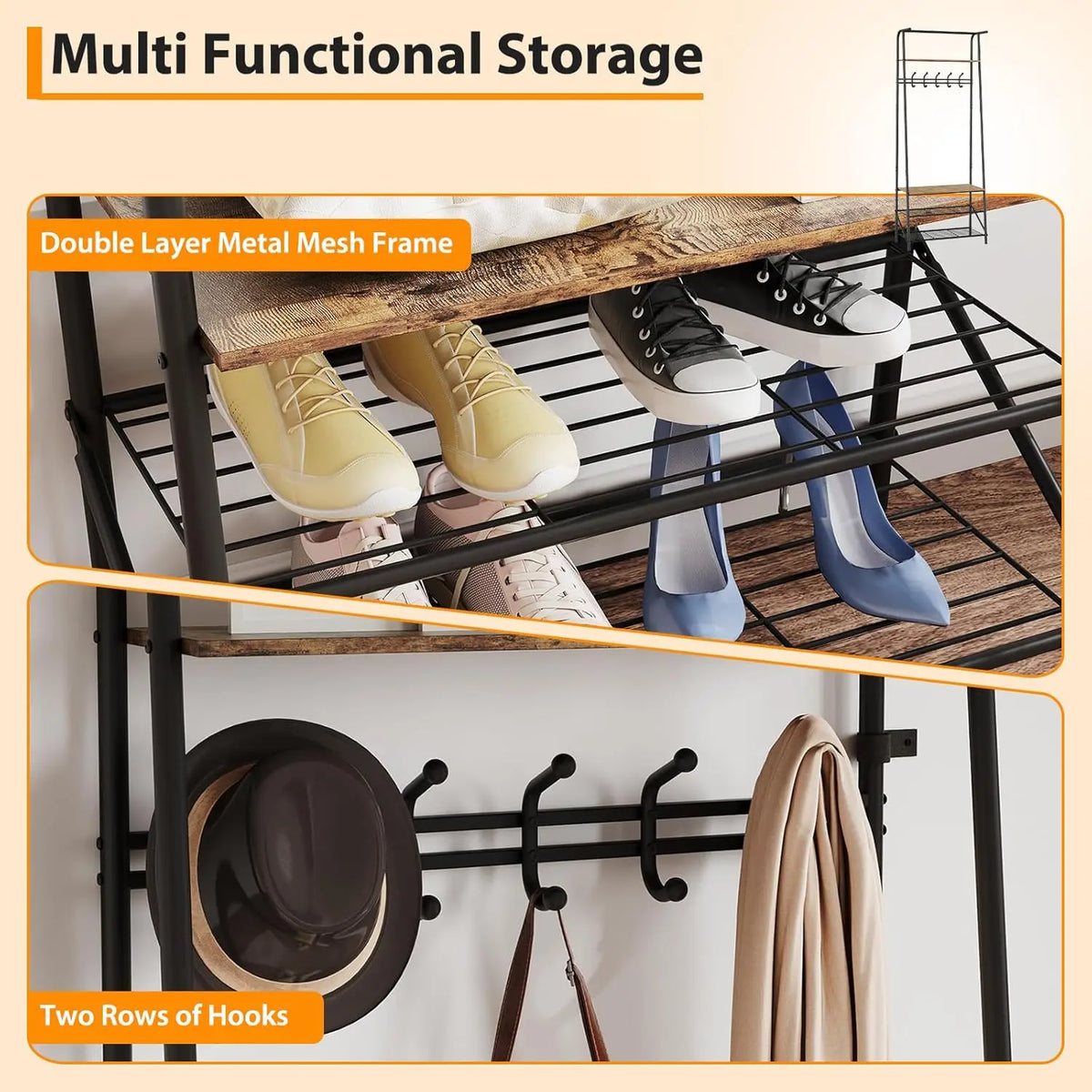 Twister CK Freestanding Entryway Coat Rack With Shoe Bench
