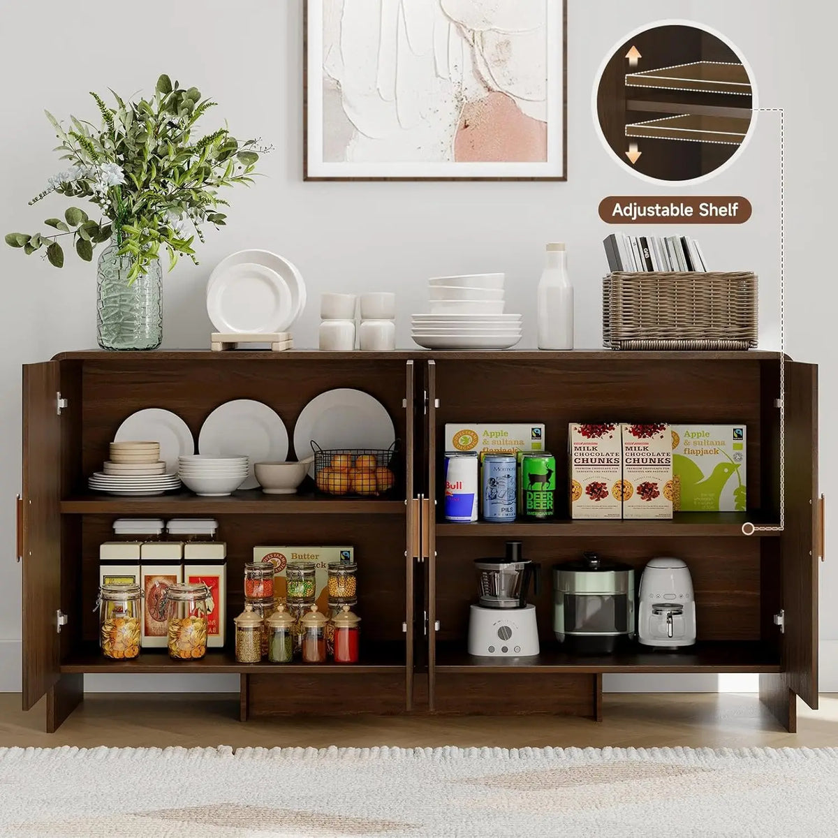 ONBRILL Mid Century Sideboard Cabinet With Adjustable Shelves And Storage