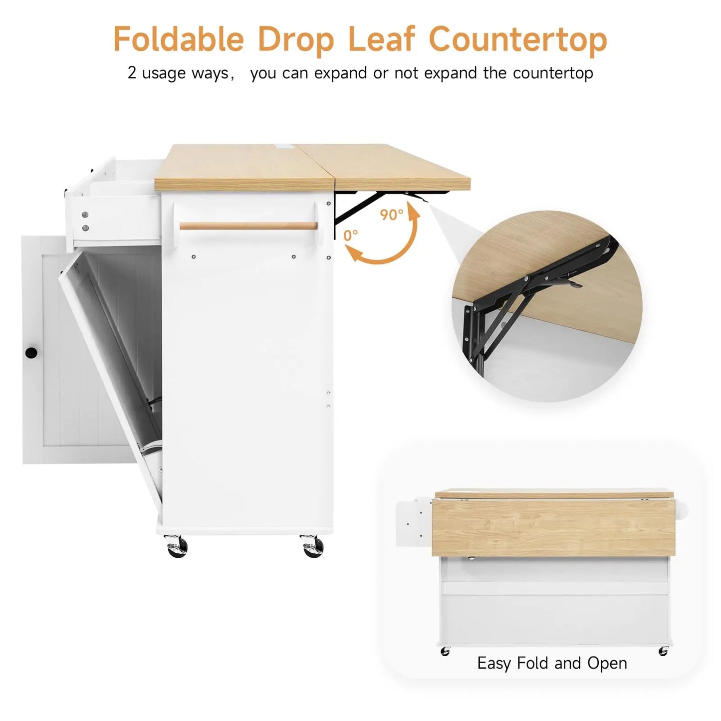 Onbrill Mobile Kitchen Island With Drop Leaf Power Outlet
