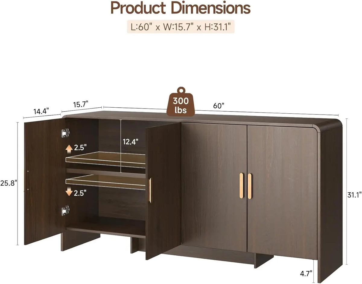 ONBRILL Mid Century Sideboard Cabinet With Adjustable Shelves And Storage