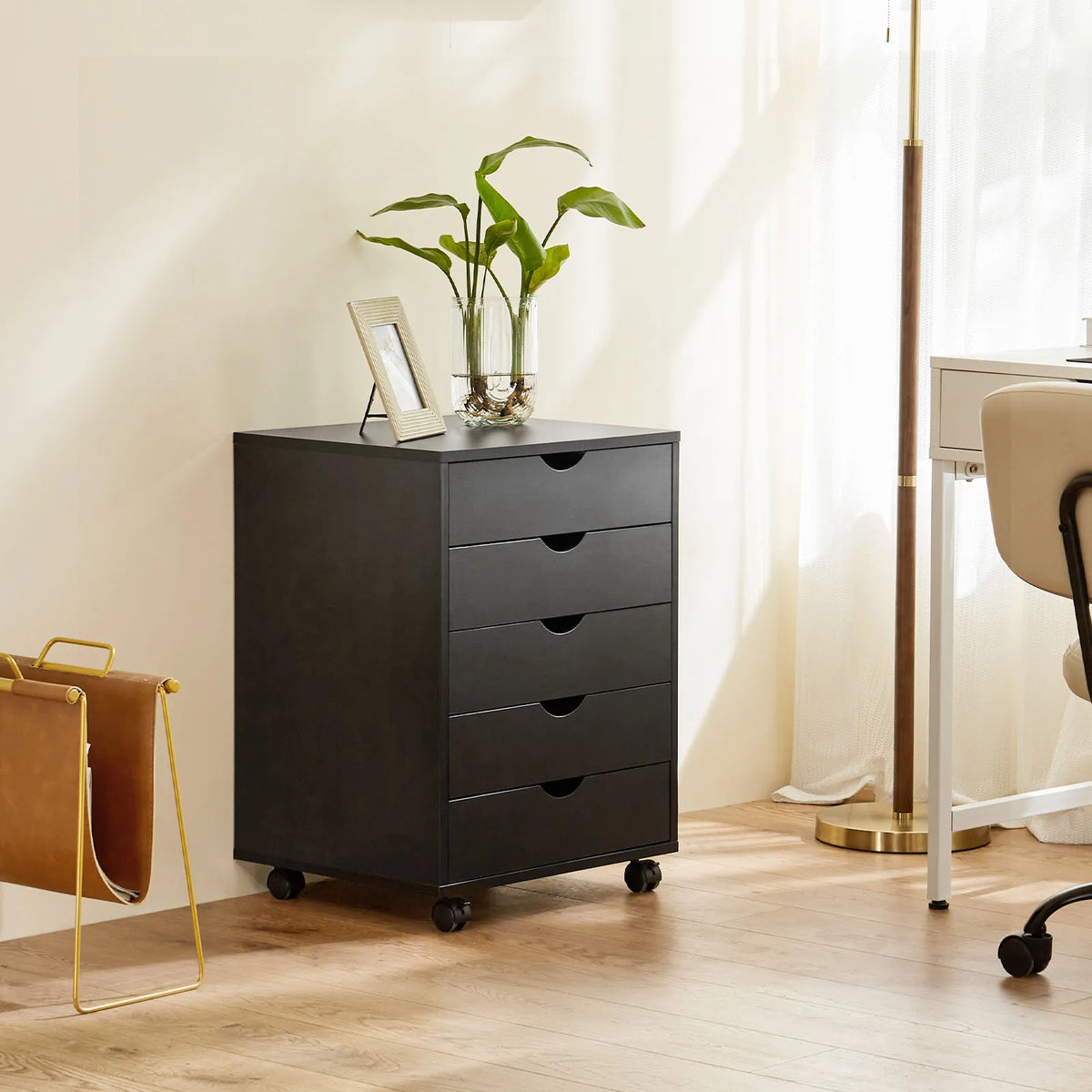 MCQ Wooden Rolling Storage Cabinet With Drawers For Living Room