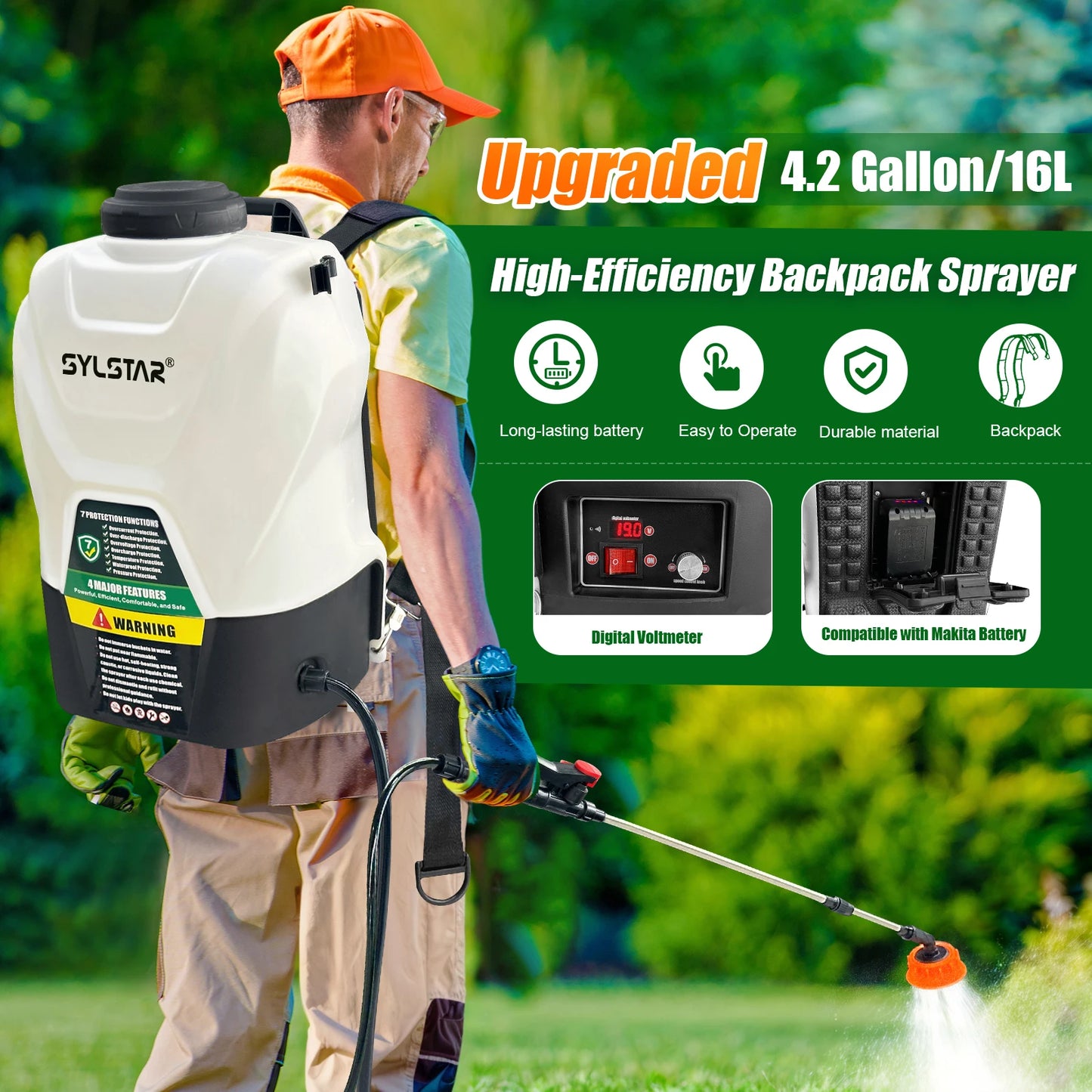 21V Electric Backpack Sprayer With Telescopic Wand for Garden Weeding