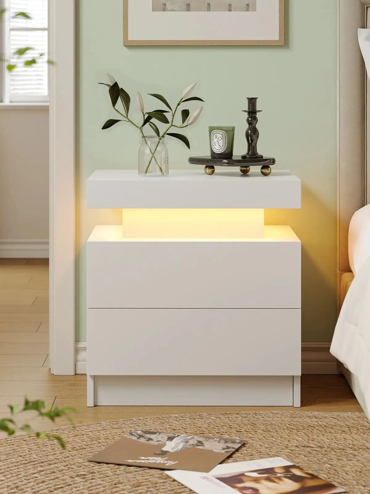 Cubehom Wooden Nightstand With Two Drawers And RGB Lighting Design