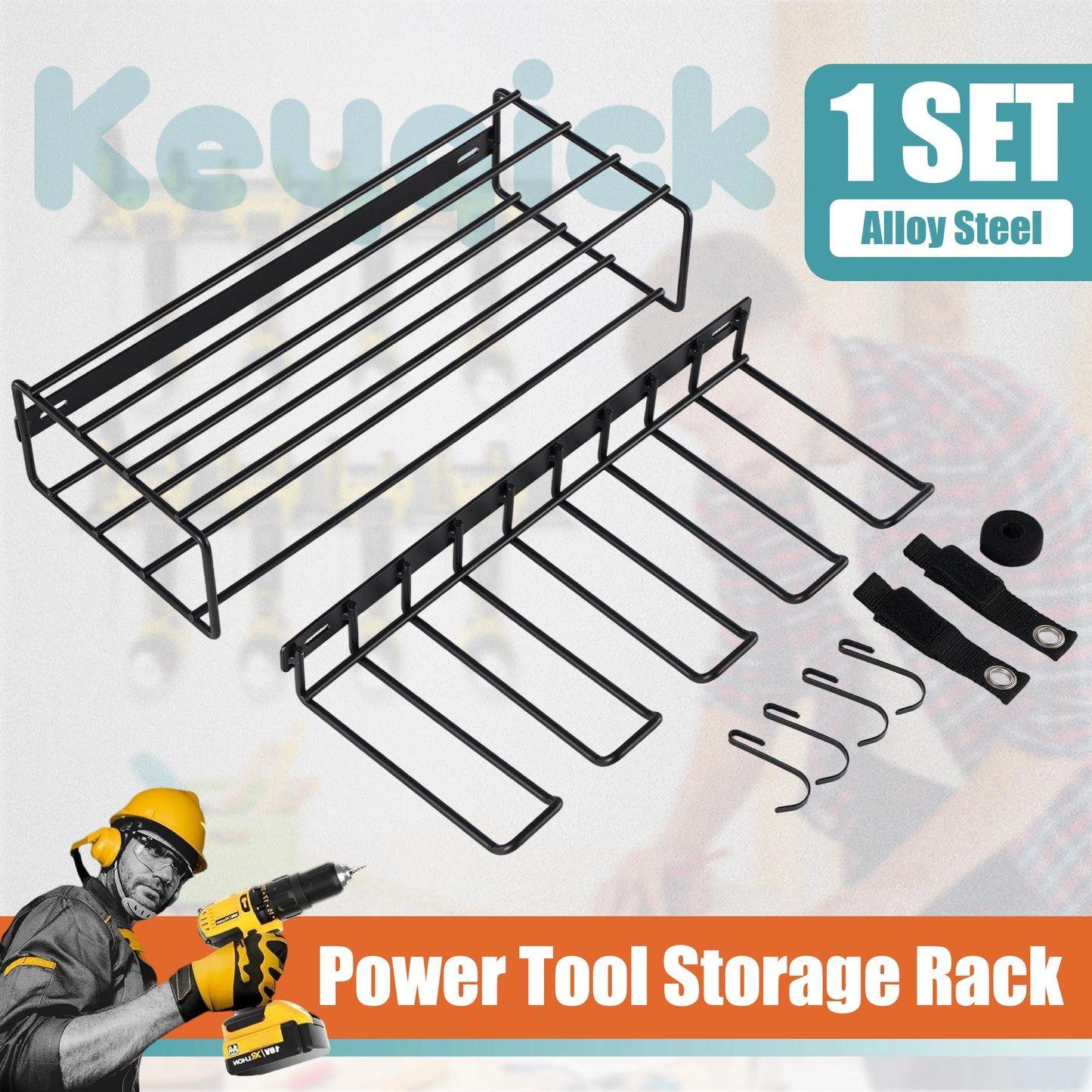 Wall Mounted Double Layer Heavy Duty Power Tool Storage Rack