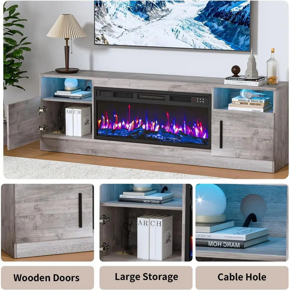 Ireplace Modern TV Stand With LED Lights And Remote Control