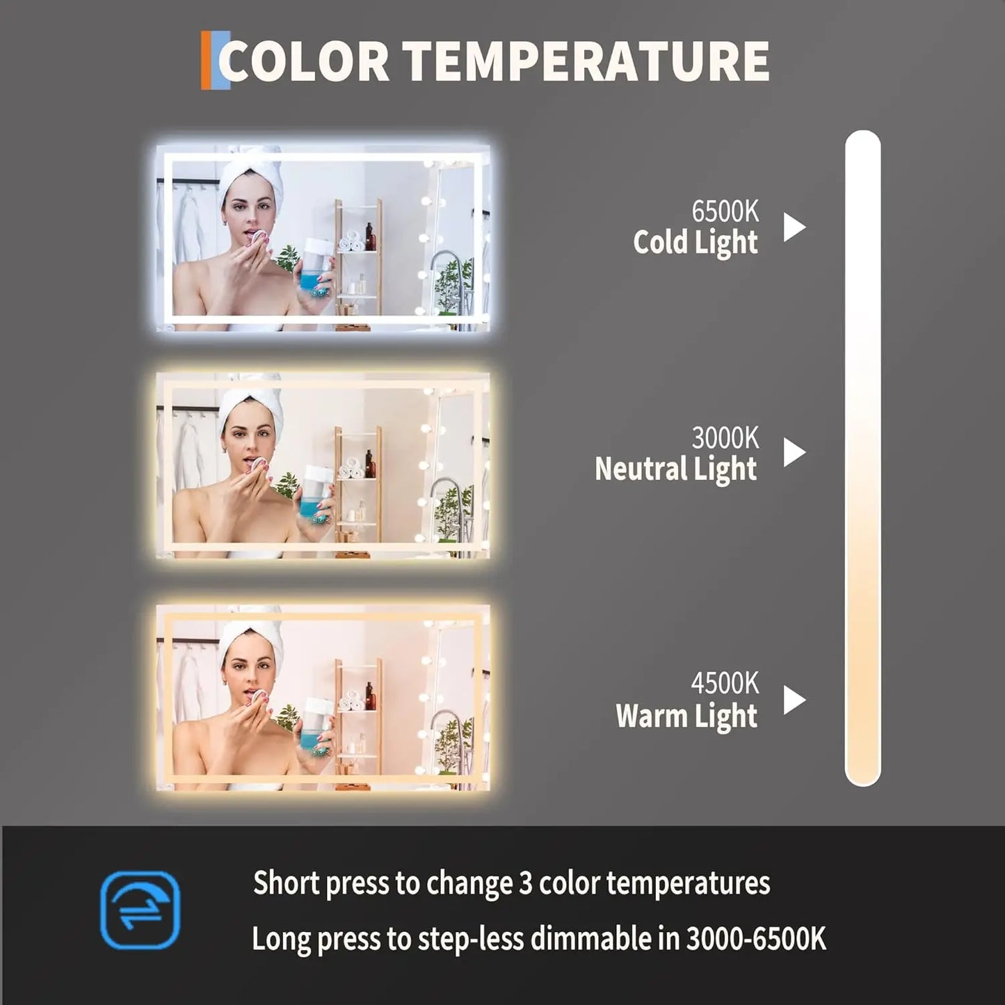 Twister.Ck Led Bathroom Mirror With Anti Fog And Dimmable Light