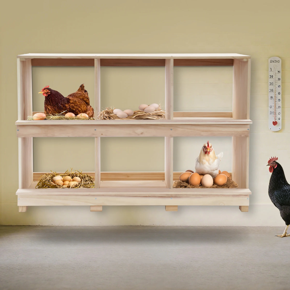 Wooden 6 Compartment Chicken Nesting Box For Backyard Farm Poultry