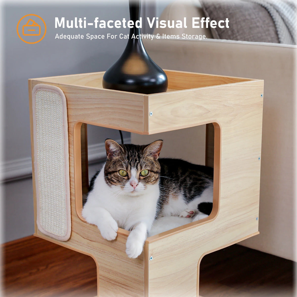 PAWZ Road Modern Wood Cat Tree Condo With Scratching Pad