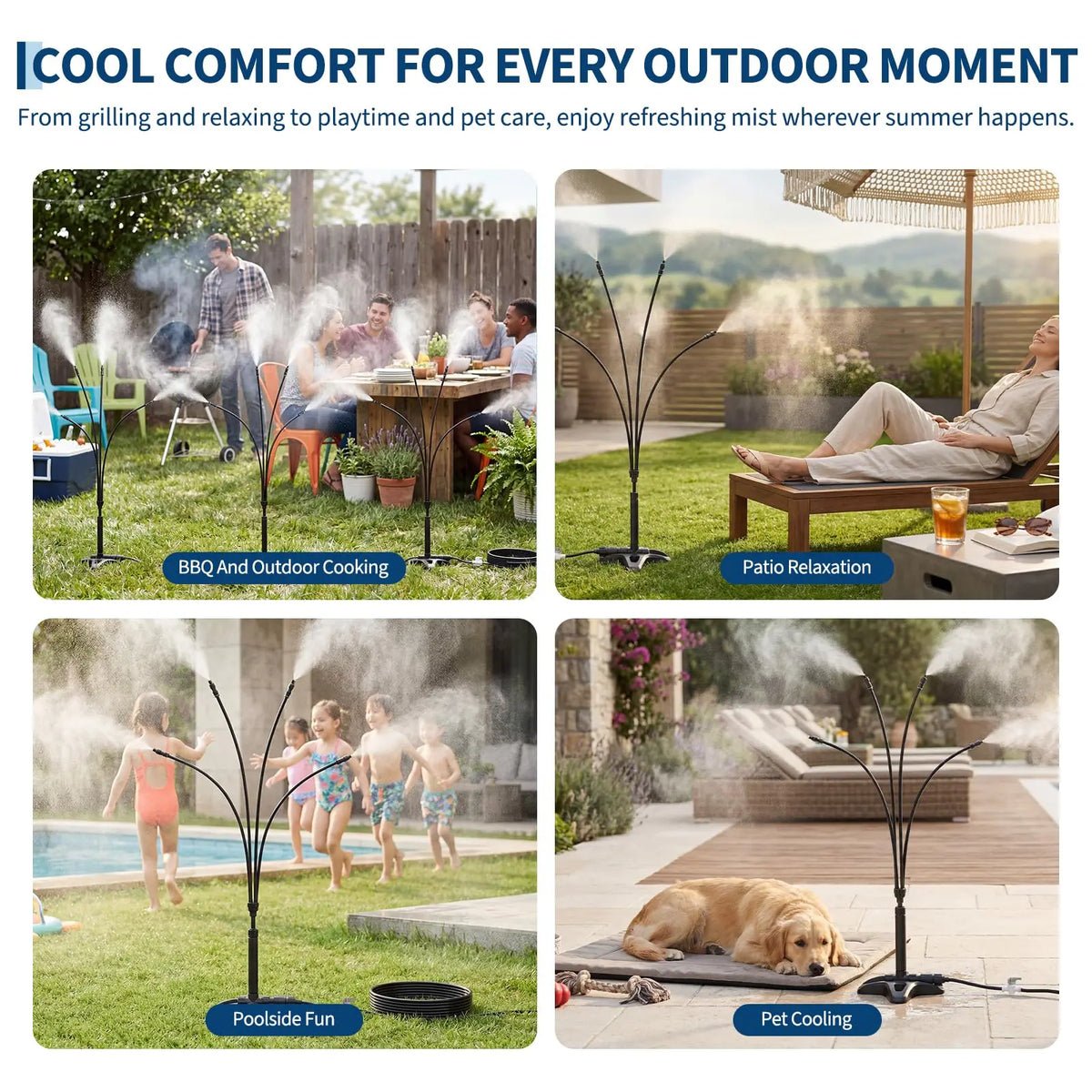 HiMISS Standing Misting System With Four Adjustable Mist Heads For Patios