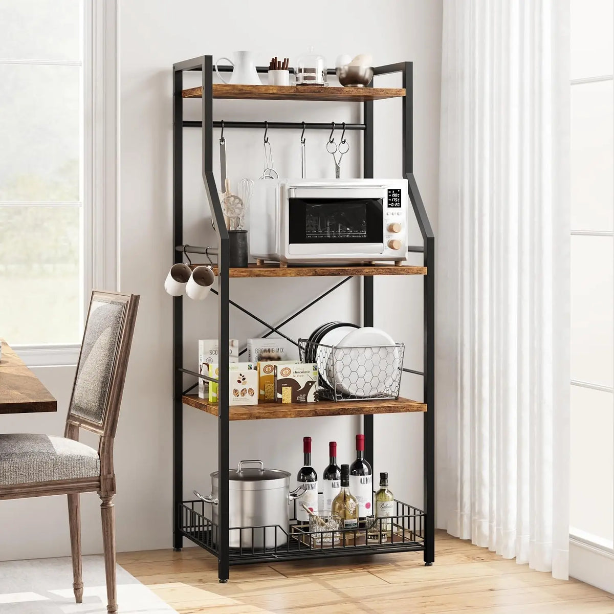 Garvee 4-Tier Metal Kitchen Storage Rack With S-Hooks