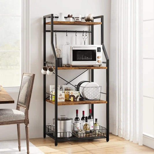 Garvee 4-Tier Metal Kitchen Storage Rack With S-Hooks