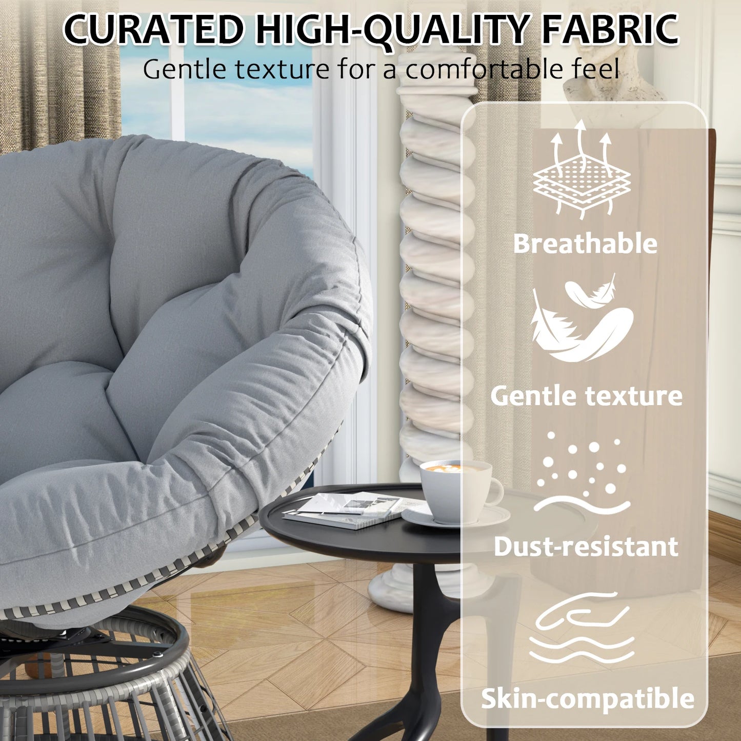 Swivel Outdoor Rattan Papasan Lounge Chair With Thick Cushion