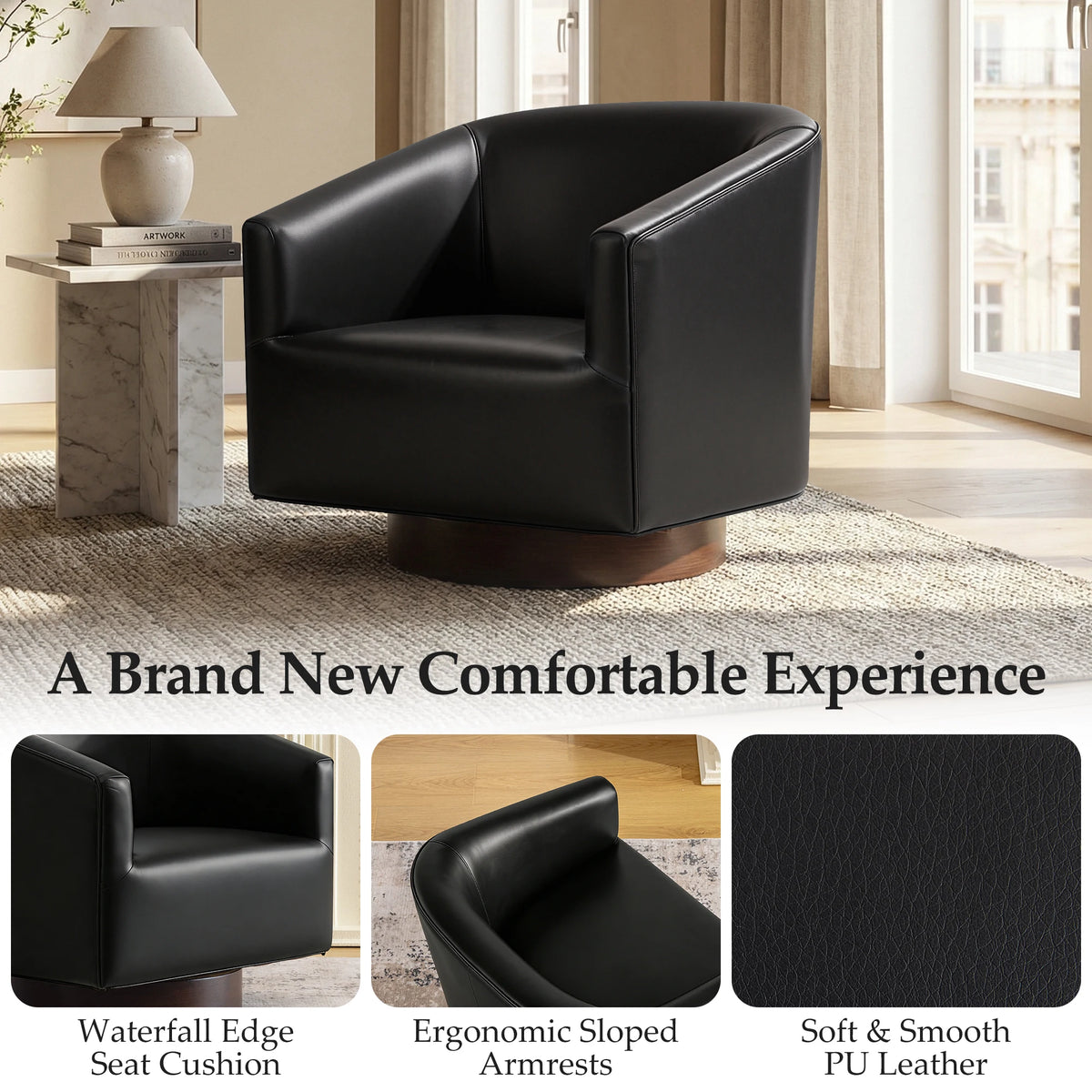 KERDOM Barrel Accent Chair Modern Upholstered Living Room Armchair