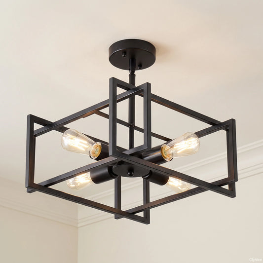 ARLGSITE 4 Light Industrial Geometric Flush Mount Ceiling Light