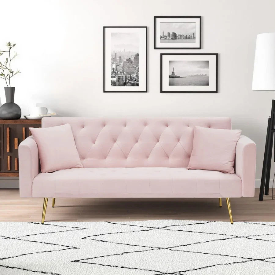 American Retro Convertible Velvet Loveseat Sofa For Home And Office
